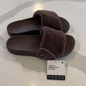 lululemon athletica Brown Faux Fur Slide Sandals